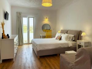 纳乌萨阿多尼斯公寓酒店的一间卧室设有一张床和一间客厅。