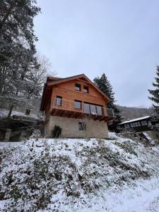 克日沃克拉特Chata Křivoklát的雪覆盖的山顶上的房子