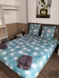 布拉西厄奥维洛弗勒里公寓的一间卧室配有蓝色的床和2条毛巾