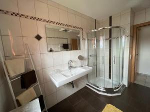 奥贝朴菲斯Studlerhof的一间带水槽和淋浴的浴室