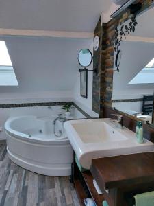 DrusenheimGite & Spa Au pommier fleuri的一间带大浴缸和水槽的浴室