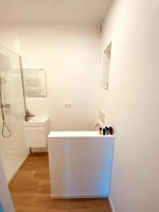 RixensartAppartement 1 chambre - LAKE SIDE HOUSE的白色的浴室设有水槽和镜子