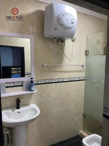 伊巴丹Dex & Flex Apartments的一间带水槽、镜子和卫生间的浴室
