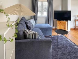 龙讷比Holiday home Ronneby VI的客厅配有蓝色的沙发和电视