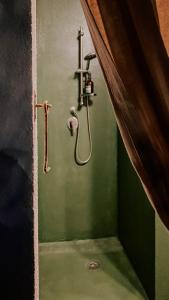 莫尔费塔#StarsBoxtragliulivi的一间带淋浴的浴室和绿色的墙壁