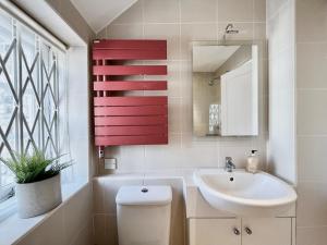 伦敦NEW Oxford Circus 2 Bedr, 3 Beds Best Location的一间带水槽、卫生间和镜子的浴室