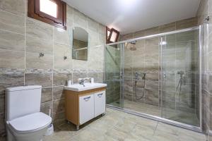 伊斯坦布尔Lamartin的带淋浴、卫生间和盥洗盆的浴室
