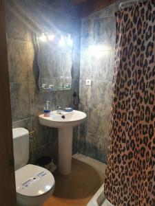 阿尔努埃罗拉玛莎旅馆的浴室配有水槽、卫生间和浴帘