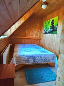 普特布斯Haus im Wind的小屋内的小房间,配有一张床