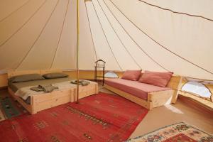 拉亚蒂科Agricola Ombra - Tents in nature的帐篷内带两张床的房间