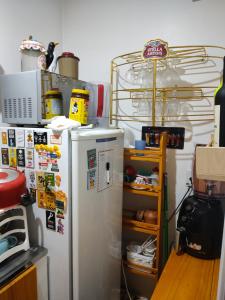 里约热内卢Apt Flamengo colado metrô praias的厨房配有带磁铁的冰箱