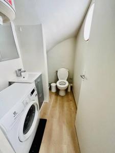 桑利斯The Cocoon in the center of Senlis的一间带洗衣机和卫生间的浴室