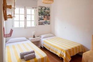 阿格特Casa Carmen Agaete Vista al Mar的一间卧室设有两张床和窗户。