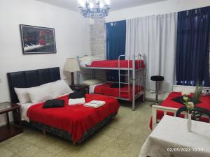 奥利沃斯hostel olivos的一间卧室配有两张床和一张双层床。