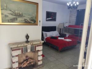 奥利沃斯hostel olivos的带壁炉的客房和1间带1张床的卧室
