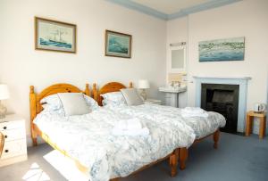 圣奥斯特尔Ivy House Cornwall B&B的一间卧室配有一张床和一个壁炉