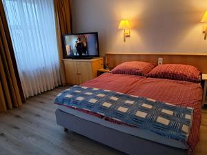 奥斯赛拜-塞林Ostsee-Ferienwohnung-Sellin的一间卧室配有一张床和一台平面电视