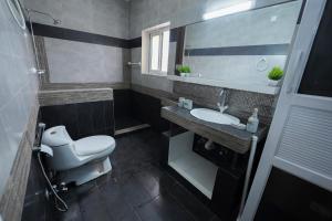 伊斯兰堡SK Residence的一间带卫生间、水槽和镜子的浴室