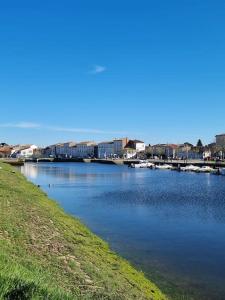 索容Port de Riberou的城市里一条有房屋和船只的河流