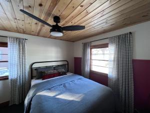 LaporteKona Kona Resort & Cabins的一间卧室配有一张床和吊扇