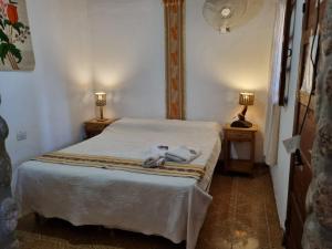 莫利诺斯Cardones de Molinos的一间卧室配有一张床,两台桌子上放着两盏灯