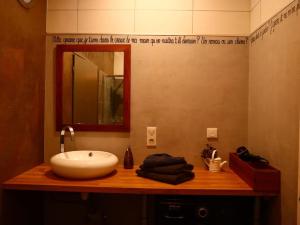 Bergholtz-ZellL'Atelier des Ombelles的浴室的柜台设有水槽和镜子