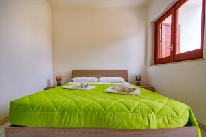 圣维托罗卡波SanvitoTour - Appartamenti Il Mulino的一间卧室配有绿床和2条毛巾