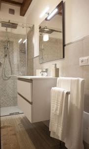 马劳萨casa vacanza zu ciano的浴室配有水槽、淋浴和毛巾