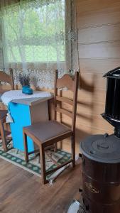 Poiana Stelelor的配有桌子、椅子和炉灶的房间