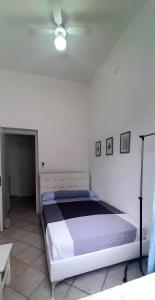 巴勒莫Mondello Home "46 passi"的卧室内的一张床位,配有吊扇