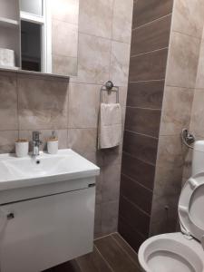 萨拉热窝Džoni的浴室配有白色水槽和卫生间。