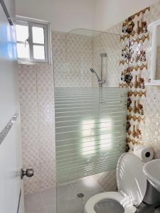 PantojaRG Sol 1的带淋浴、卫生间和盥洗盆的浴室