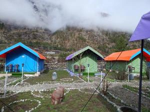 SaturangBaspa Valley Adventure Camp的山上一群色彩缤纷的房屋