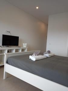 MalhãoMonte Papa Figos的白色卧室配有床和书桌