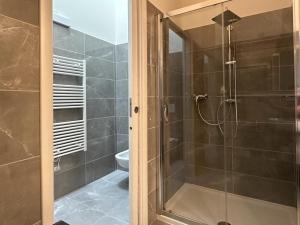 帕多瓦Royal Garden luxury rooms的带淋浴的浴室和玻璃门