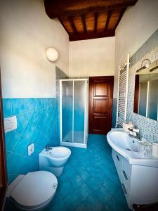 蓬泰代拉Il Casale di David的蓝色的浴室设有卫生间和水槽