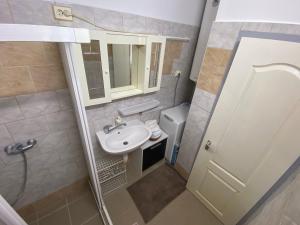 巴拉通马里亚弗都Eszter Apartman的一间带水槽和镜子的小浴室