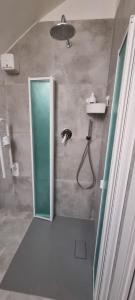 伊斯基亚La Cameretta al Porto的带淋浴的浴室和玻璃门