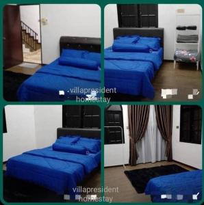 Kampung KerangiVilla President Homestay -4 bedroom Aircond WIFI Vacations Home的三张照片,一间有三张床的房间