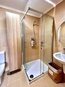 费罗尔Artabra Infinita Petit Home的带淋浴、卫生间和盥洗盆的浴室