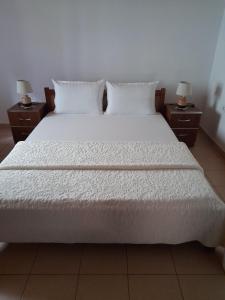 瓦勒博内Bujtina Ahmetaj的一间卧室配有一张床、两个床头柜和两盏灯。