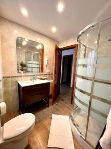 普里埃格·德·科尔多巴La Tesela的带淋浴、卫生间和盥洗盆的浴室