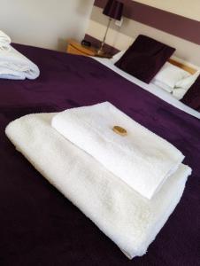 Shotley BridgeThe Manor House Inn的床上的白色毛巾