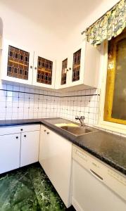 维也纳The Vast Core的厨房配有白色橱柜和水槽