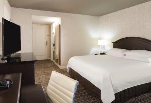 舒格兰Houston Marriott Sugar Land的配有一张床和一台平面电视的酒店客房