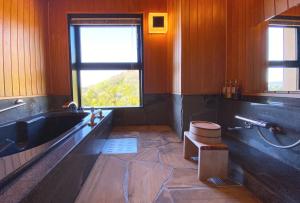 松江市玉泉酒店的带浴缸、卫生间和窗户的浴室