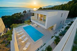 巴什卡沃达Seaview villa with Wellness, Dreams Of Dalmatia II的享有带游泳池的房屋的空中景致