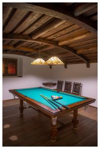 科沃布热格Mona Lisa Wellness & Spa的客厅设有一张台球桌,配有天花板