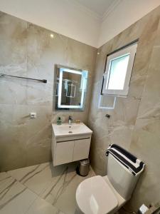 德尔米Oscar’s Apartments Drymades的一间带卫生间、水槽和镜子的浴室