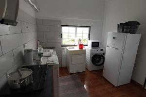 Praia da GraciosaCasa dos Fenais的厨房配有冰箱、洗衣机和烘干机